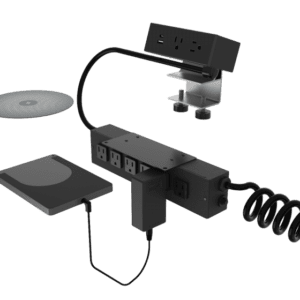 Dean Hydra, 2 Power + 1 USB A+C, 1 Through Surface Qi & 6 Power, Black, 15.5"-29" Curly Cord