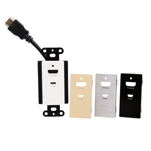 HDMI wall plate with power and source options.