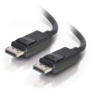 Here's an alt tag for the image: Two DisplayPort cables.