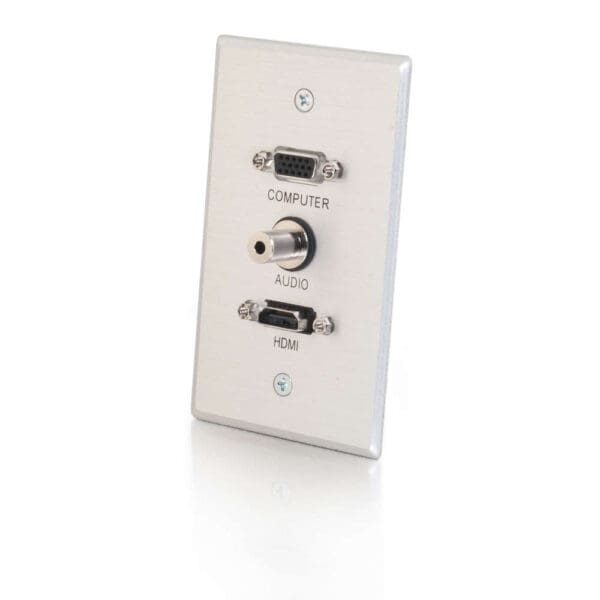 HDMI, VGA and 3.5mm Audio Pass Through Single Gang Wall Plate - Brushed Aluminum - LIMITED AVAILABILITY