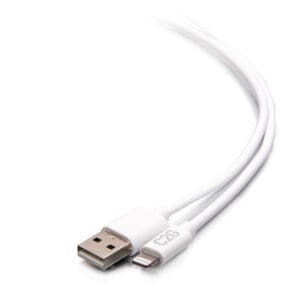 White USB-to-Lightning charging cable.