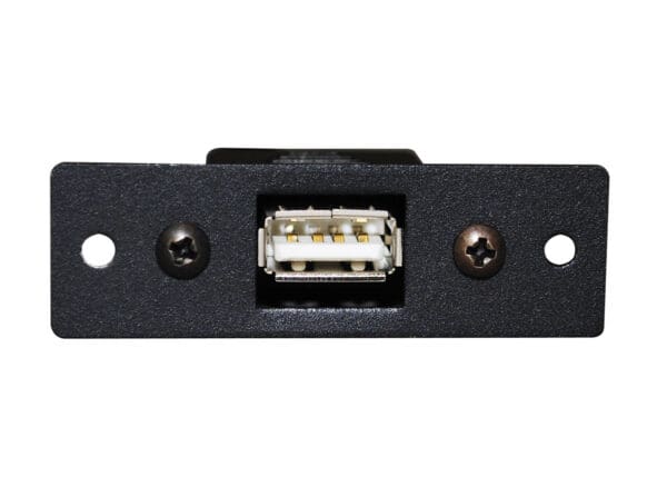 Black USB panel mount receptacle.