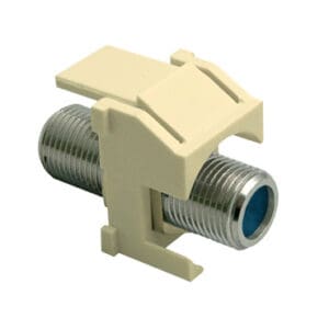 Recessed Nickel Self-Terminating F-Connector Keystone Insert in Light Almond