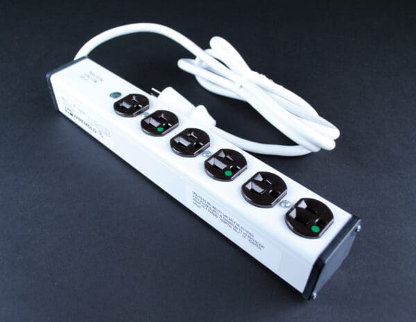 White power strip with five outlets.