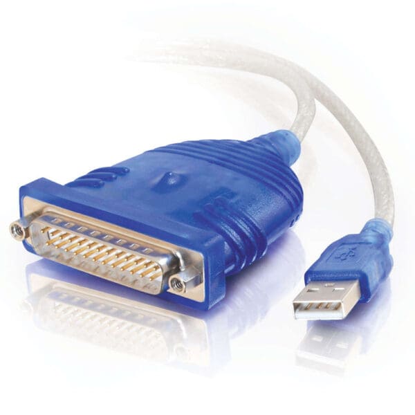 Blue USB to parallel printer cable.