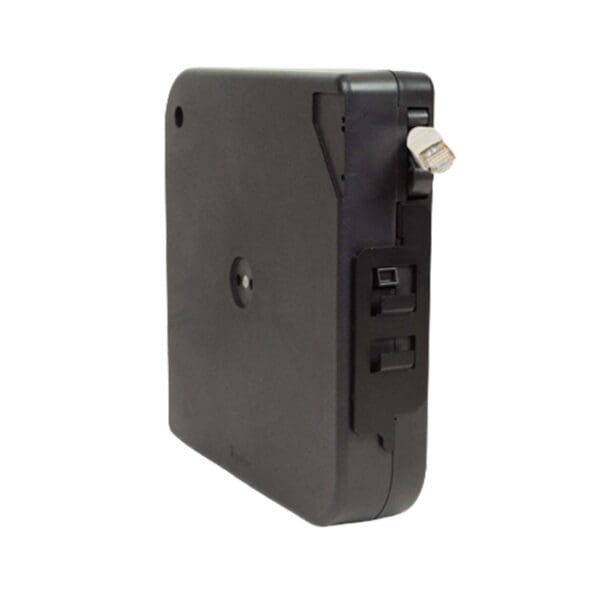 Black cable reel with Ethernet connector.