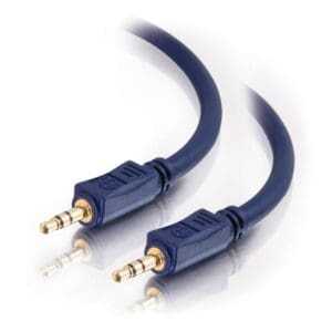 Blue 3.5mm stereo audio cables.