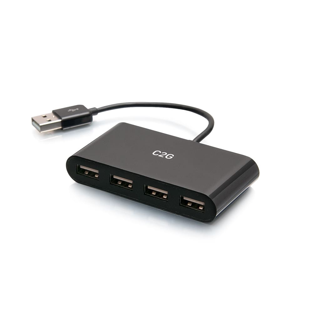 Black USB hub with four ports.
