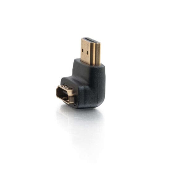 Black HDMI 90-degree adapter connector.