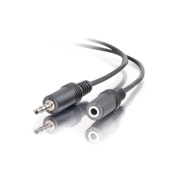 Black 3.5mm audio cable, dual plugs.