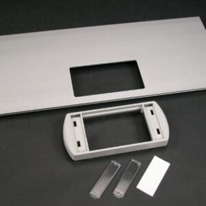 Silver panel, grey frame, mounting parts.