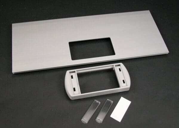 Silver panel, grey frame, mounting parts.