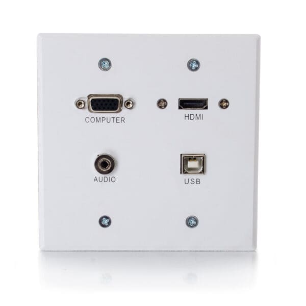 White wall plate with AV ports.