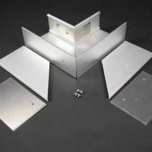 Aluminum corner bracket kit with screws.