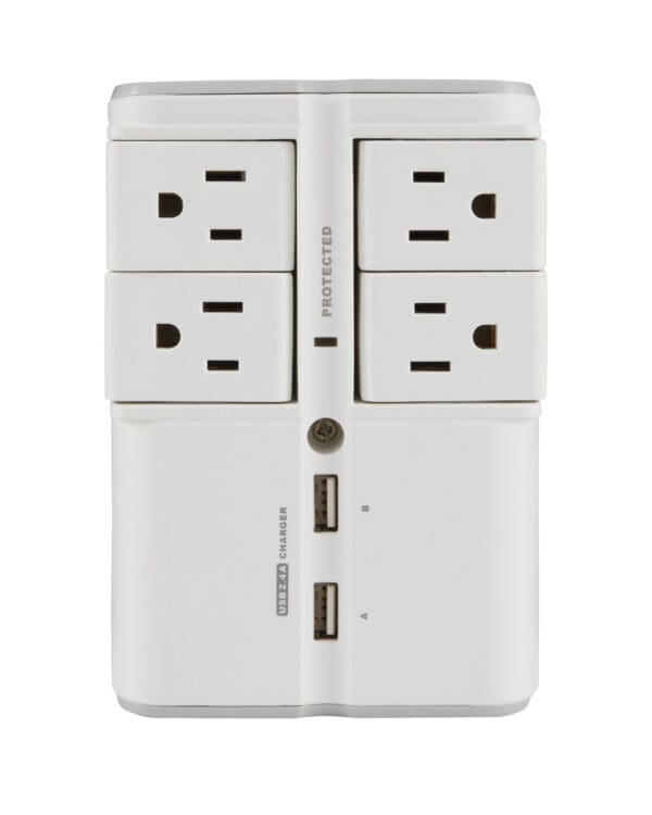 On-Wall Surge Protector with 4 rotating outlets and 2 USB ports