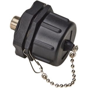 Black plastic connector with chain.