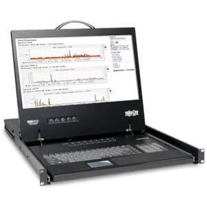 Here's an 8-word alt tag for the image: "Network monitoring console with integrated keyboard and screen."