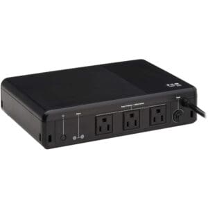 Black surge protector with battery backup.