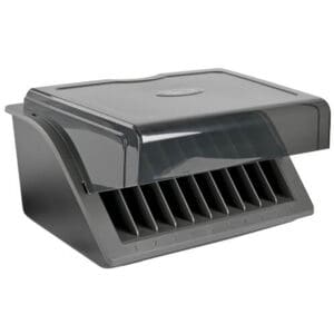 Gray plastic numbered CD storage case.