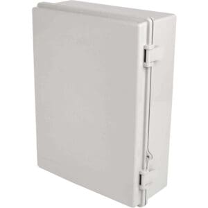 Gray plastic electrical enclosure box.