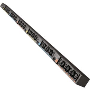 Long power distribution strip with many outlets.