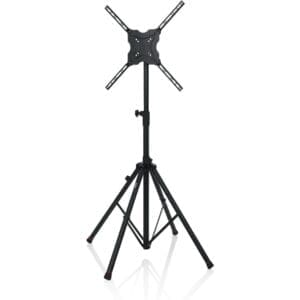 Black tripod TV stand with mount.