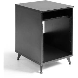 Black 4U rackmount audio cabinet.