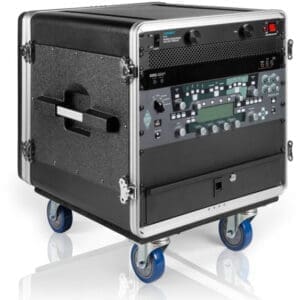 Korg Profiler rack system on wheels.