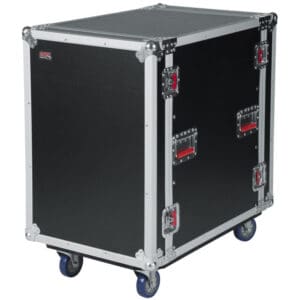Black rolling equipment case with handles.