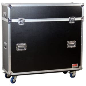 Black rolling equipment case on wheels.