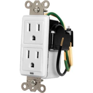 White double electrical outlet with wiring.
