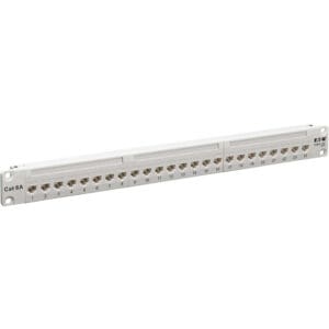 White 24-port Cat 6A patch panel.