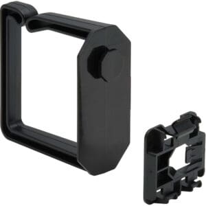 Black plastic cable management clips.