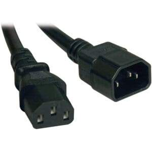 Black power cable with C13 and C14 connectors.