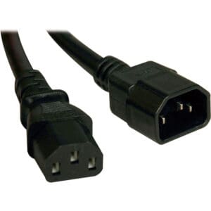 Black C13 to C14 power cable.