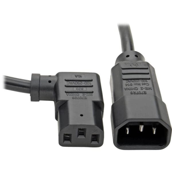 AC Power Extension Cable, C14 to Right-Angle C13, 100-250V, 10A, 18Awg,