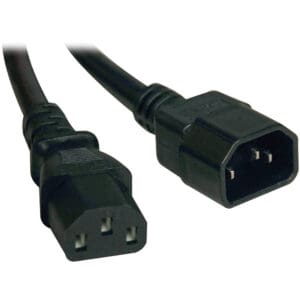 Black power cable with C13 and C14 connectors.