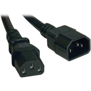 Black power cable with C13 and C14 connectors.
