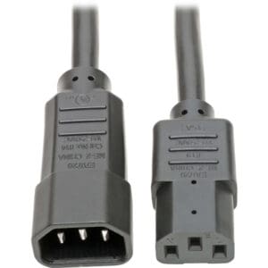Here's an 8-word alt tag for the image: Black C13 to C14 power cable, two ends.