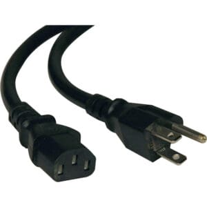 Black C13 to NEMA 5-15P power cord.