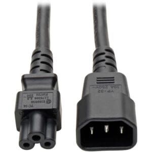 Black C13 to C14 power cable.