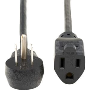 Black power cord with plugs.