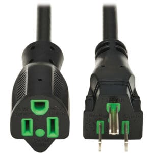 Black hospital-grade power cord plugs.