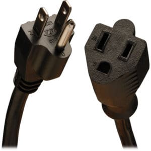 Black power cord with plugs.