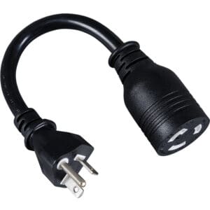 Black NEMA 5-15P to 5-20R adapter.