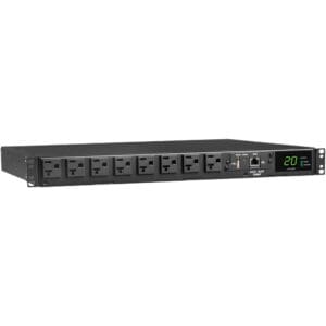 Black 12-outlet rackmount power strip.