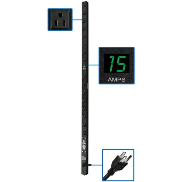Black power strip with amp meter.