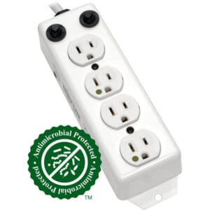 Antimicrobial protected 4-outlet power strip.