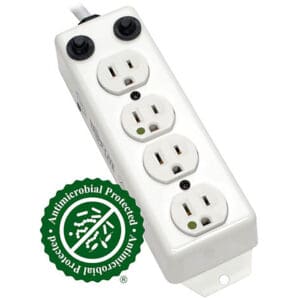 Antimicrobial protected four-outlet power strip.