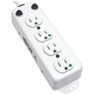 White Tripp Lite 4-outlet surge protector.